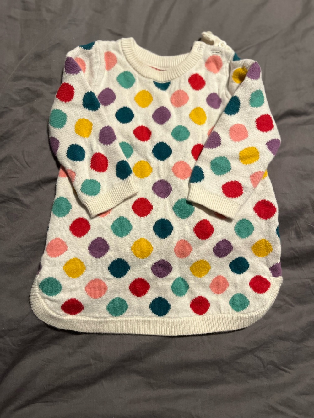GAP White Knit Dress with Multicolor Polka Dots